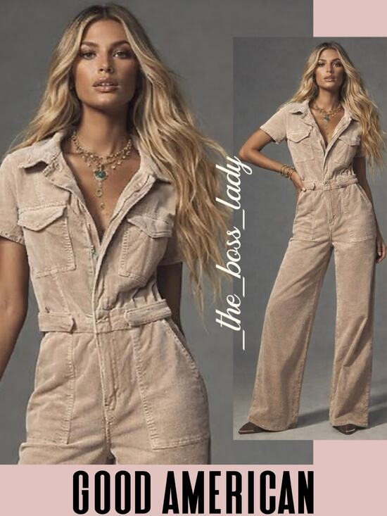 Good American Pants - Good American jumpsuit corduroy palao one-piece collared corduroy relaxed Small